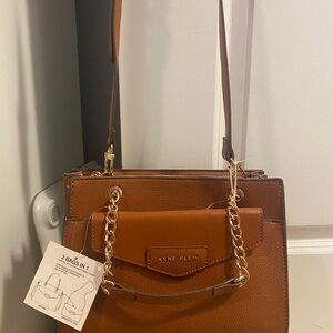 Anne Klein Tan Crossbody Bag with Gold Chain